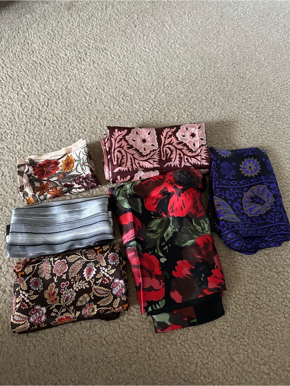 Women’s Floral Red & Black Satin Scarf - Versatile Wrap